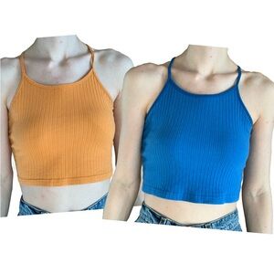Bundle Blue & Orange Ribbed Crop Tops